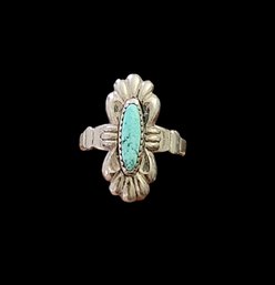 Vintage Native American Sterling Silver Turquoise Ring, Size 4.5