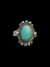 Vintage Sterling Silver Native American Turquoise Ring, Size 5.5