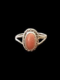 Vintage Sterling Silver Coral Ring, Size 6