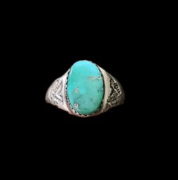 Old Vintage Native American Sterling Silver Turquoise Ring, Size 6.5