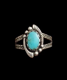 Vintage Native American Sterling Silver Turquoise Ring, Size 4.5