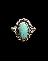 Vintage Native American Sterling Silver Turquoise Ring, Size 4