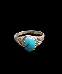 Vintage Native American Sterling Silver Turquoise Ring, Size 9.5