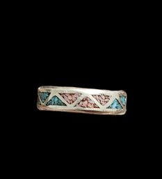 Vintage Native American Sterling Silver Turquoise/Pink Inlay, Size 9