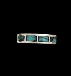 Vintage Native American Sterling Silver Turquoise Inlay, Size 5