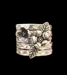 Gorgeous Vintage Sterling Silver 5 Band Set Floral Ring