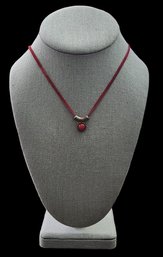 Vintage Sterling Silver Coral Red Velvet Cord Necklace