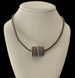 Vintage Sterling Silver Ceramic Multi Color Pendant Necklace