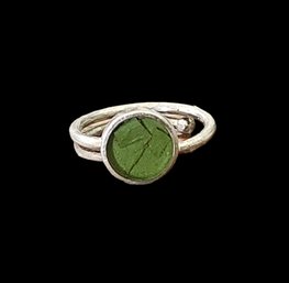 Vintage Artisan Sterling Silver Green Adjustable Ring, Size 7