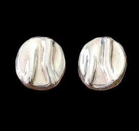 Beautiful Vintage Sterling Silver Puffy Clip On Earrings