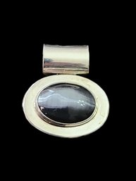 Vintage Taxco Sterling Silver Onyx Color Tiger Eye Cabochon Pendant