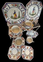 Assorted Lot Of 12-  Vtg French Quimper 'MISTRAL' Plates, Cups & Saucers