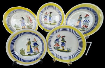 Vtg Lot Of 5 Quimper Plates- Please See Pictured For Details