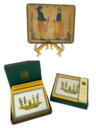 Vtg Quimper Lot Of 2 Items: Older Painted Hinged Box, No Marks 2 Boxes Lady Clare Coasters (1 Sealed New)