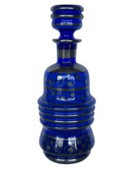 Vtg Sterling Overlay Cobalt Decanter With Glass Stopper- 9-1/4' Including Stopper-no Issues