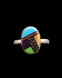 Vintage Sterling Silver Multi Color Ring, Size 8.5