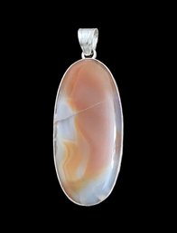 Beautiful Vintage Sterling Silver Long Polished Stone Pendant