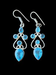 Beautiful Vintage Sterling Silver Blue Aquamarine Earrings