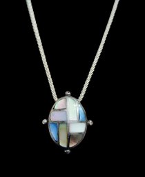 Vintage Sterling Silver Multi Color Necklace