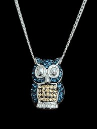 Beautiful Vintage Sterling Silver Rhinestone Owl Necklace