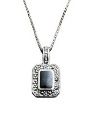 Vintage Sterling Silver Marcasite Onyx Necklace