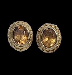 Vintage Sterling Silver Vermeil Citrine Stud Earrings