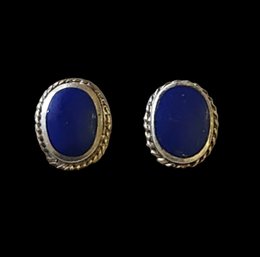 Beautiful Vintage Sterling Silver Lapis Stud Earrings