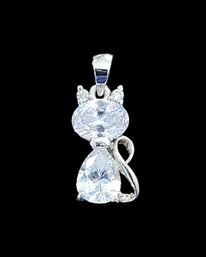 Vintage Sterling Silver Rhinestone Cat Pendant