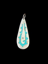 Vintage Taxco Sterling Silver Turquoise Teardrop Pendant