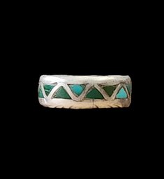 Vintage Native American Sterling Silver Turquoise Inlay Ring, Size 8