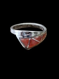 Vintage Native American Sterling Silver Coral Ring, Size 7