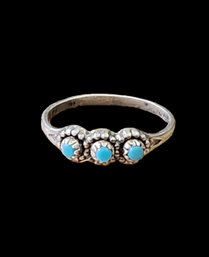 Vintage Native American Sterling Silver Turquoise Ring, Size 4.5