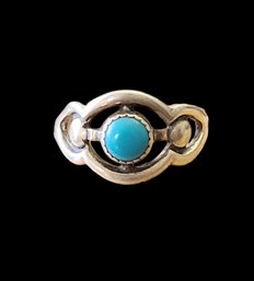 Vintage Native American Sterling Silver Turquoise Adjustable Ring, Size 7