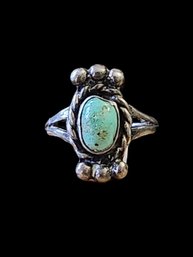 Vintage Native American Sterling Silver Turquoise Ring, Size 3.5