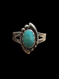 Vintage Native American Sterling Silver Turquoise Ring, Size 4