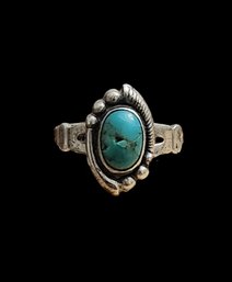 Vintage Native American Sterling Silver Turquoise Ring, Size 5.5