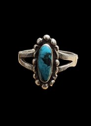 Vintage Native American Sterling Silver Turquoise Ring, Size 5.5