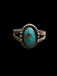 Vintage Native American Sterling Silver Turquoise Ring, Size 6.5