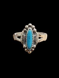 Vintage Native American Sterling Silver Turquoise Ring, Size 6