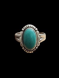 Vintage Native American Sterling Silver Turquoise Ring, Size 5.5