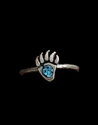 Vintage Native American Sterling Silver Turquoise Bear Claw Ring, Size 4.25