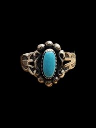 Vintage Native American Sterling Silver Turquoise Ring, Size 3