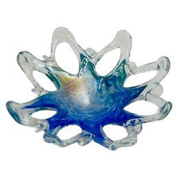 Murano Style Art Glass Dish With Shades Of Blue & Teal Lusterware Finish (U.S. Shipping Available)