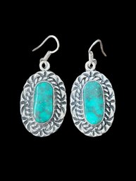 Gorgeous Vintage Sterling Silver Turquoise Color Stone Dangle Earrings