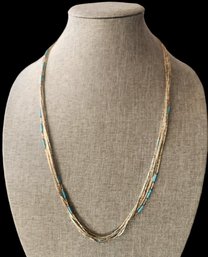 Gorgeous Vintage Native American Sterling Silver Turquoise Color Beaded Heishi Necklace