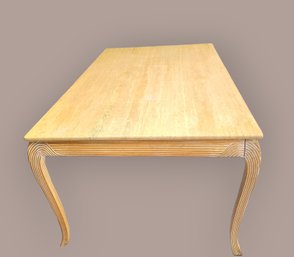 Classic Travertine Marble Top Dining Room Table On Carved Bleached Oak Wood Base With Carved Cabriole Legs
