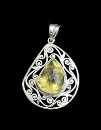 Beautiful Vintage Sterling Silver Citrine Color Pendant