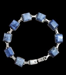 Beautiful Vintage Taxco Sterling Silver Lapis Color Stone Bracelet, Stamped Mexico