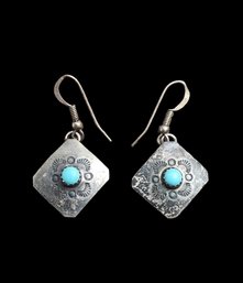 Vintage Native American Sterling Silver Turquoise Color Earrings