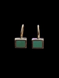 Vintage Sterling Silver Green Color Rectangle Earrings